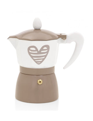 CAFFETTIERA BATTICUORE COLORE TORTORA 3 TAZZE IN ALLUMINIO BRANDANI