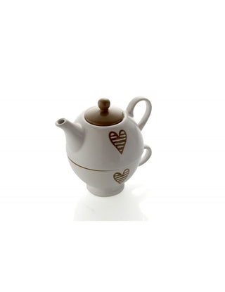 TEIERA CON TAZZA BATTICUORE COLORE TORTORA IN STONEWARE BRANDANI