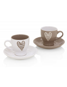 TAZZINA CAFFE BATTICUORE COLORE TORTORA E AVORIO SET 2 PEZZI STONEWARE BRANDANI