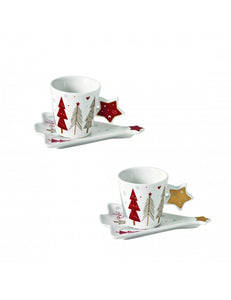 TAZZINA CAFFE FIOCCO DI NEVE SET 2 PZ NEW BONE CHINA BRANDANI