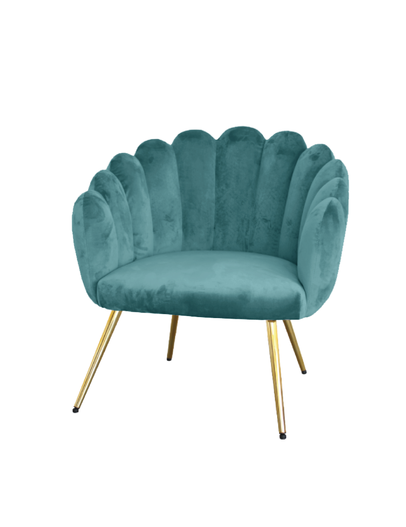 POLTRONA CONCHIGLIA TIFFANY VELLUTO CON ZAMPE ORO METAL