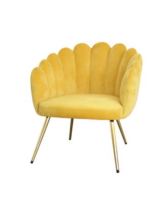 POLTRONA CONCHIGLIA GIALLO VELLUTO CON ZAMPE ORO METAL