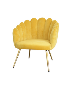 POLTRONA CONCHIGLIA GIALLO VELLUTO CON ZAMPE ORO METAL