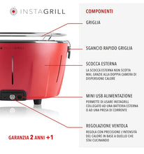 Carica l&#39;immagine nel visualizzatore di Gallery, Classe Italy InstaGrill Barbecue a Carbone Senza Fumo da Tavolo. Ottimo per terrazza Campeggio o gite fuori porta.
