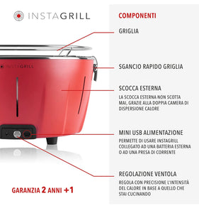 Classe Italy InstaGrill Barbecue a Carbone Senza Fumo da Tavolo. Ottimo per terrazza Campeggio o gite fuori porta.